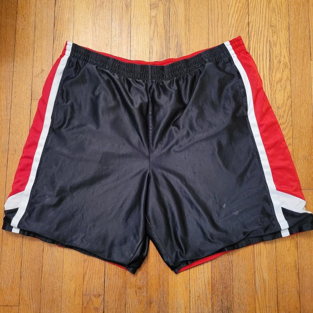 Starter Athletic Basketball Shorts Black Red White Reversible Pockets XXL DAZZLE